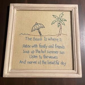 Framed beach embroidery sign